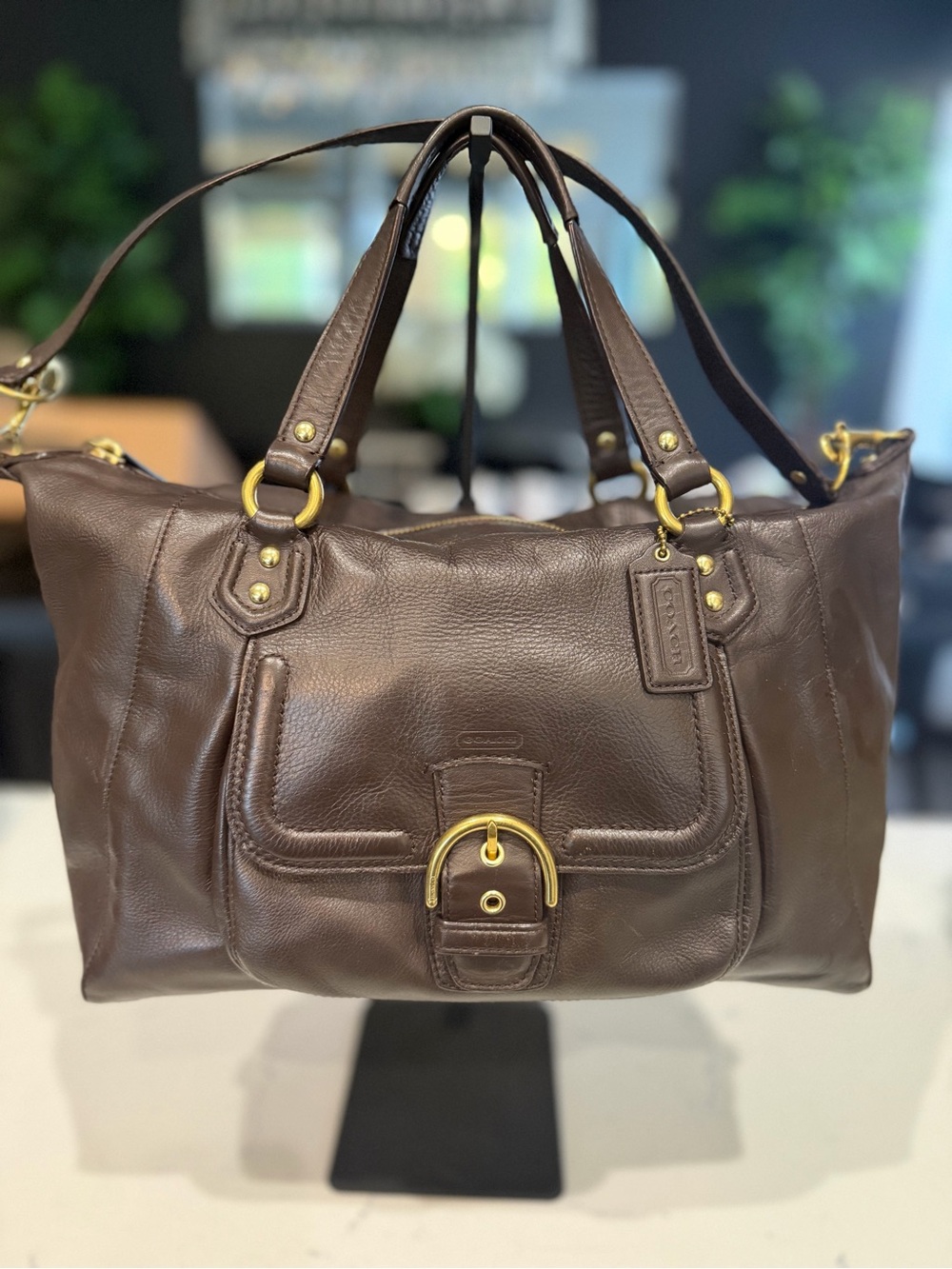 Coach Chocolate Brown Large Leather Shoulder Bag with Gold Hardware